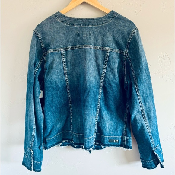 Kut From The Kloth Jean Jacket Remade Raw Hem Denim Collarless Trucker Jacket 1X - Picture 4 of 16
